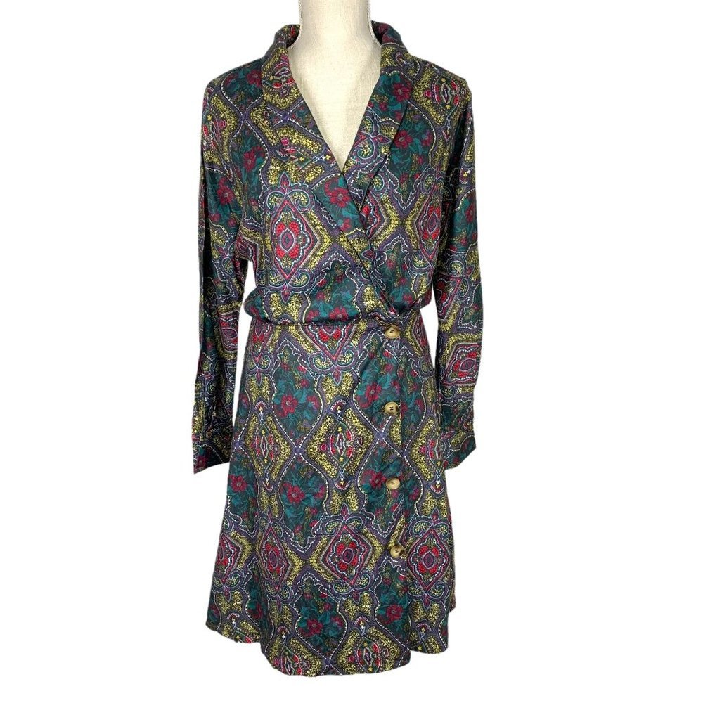 NWT I Madeline Clover Green Long Sleeve Wrap Button Sheath Dress Medium